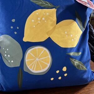 Lemon Print Blue Throw Pillow